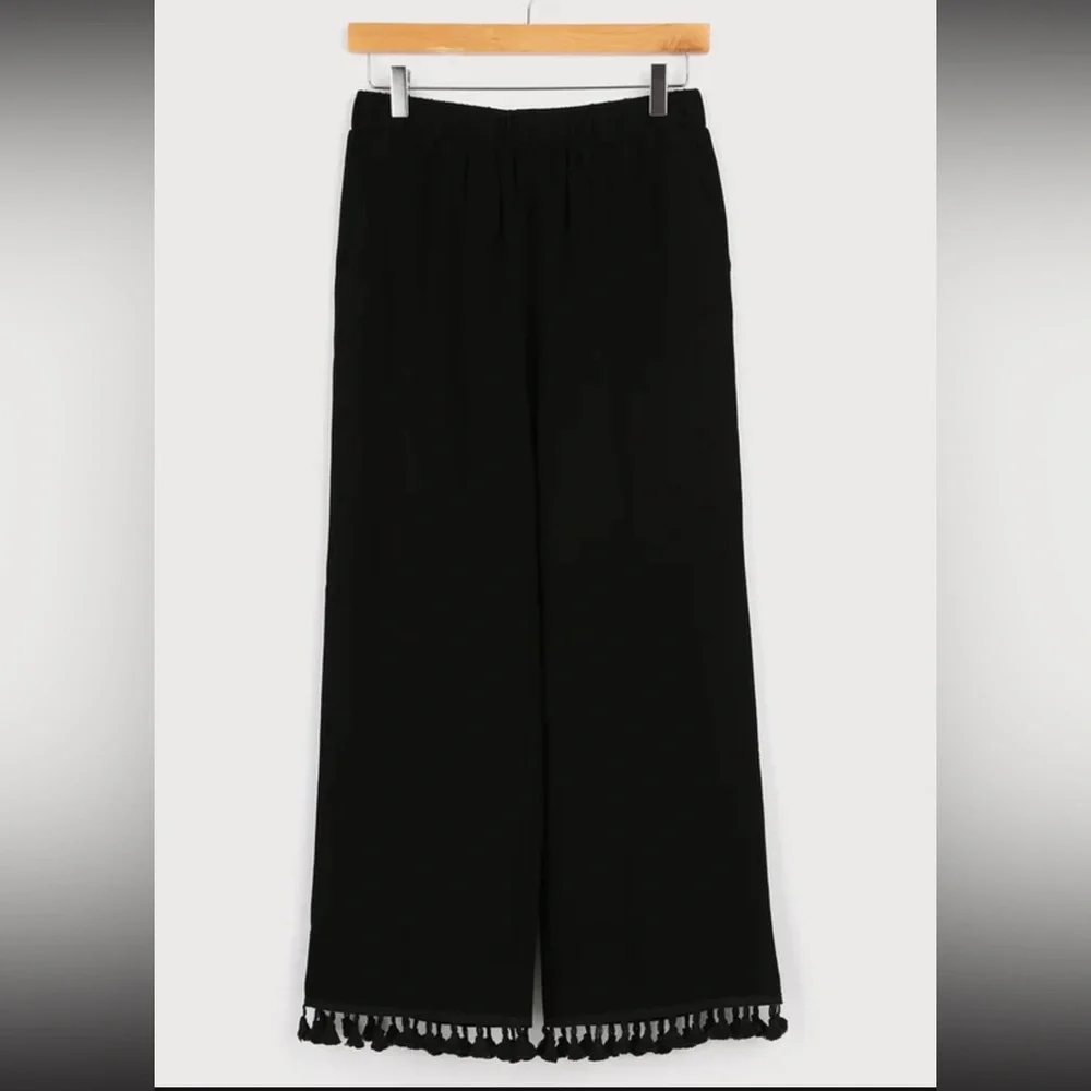 Linen Blend One Shoulder Tassel Crop Top & Wide-Leg Pants Set - Like New - Picture 10 of 17